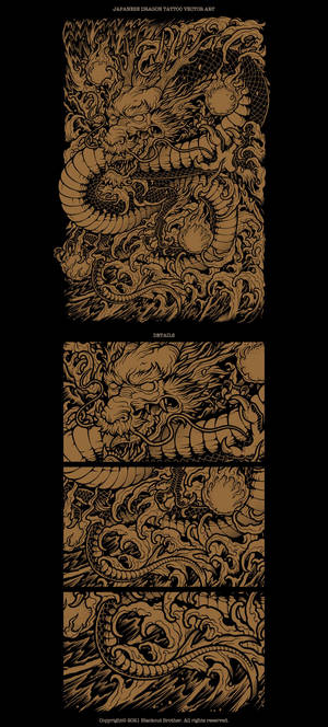 Indrukwekkende Japannese Draak Tatoeëer Vektorkuns agtergrond — iPhone Xs Max Muurpapier