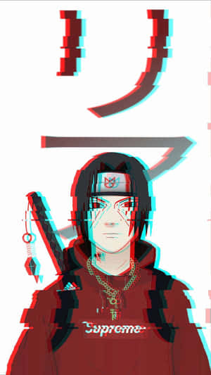 Itachi Estetiese Rooi Supreme-trui Baadjie op Wit Agtergrond — Naruto Supreme Muurpapier