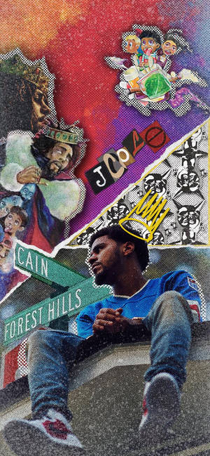 J Cole kunsmatige collage-agtergrond — iPhone 12 mini Muurpapier