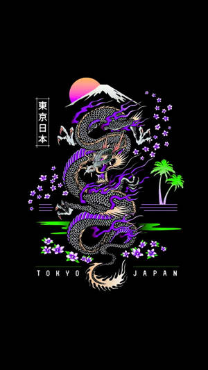 Japannese Draak Kuns Met Berg Fuji — Japanse draak Muurpapier