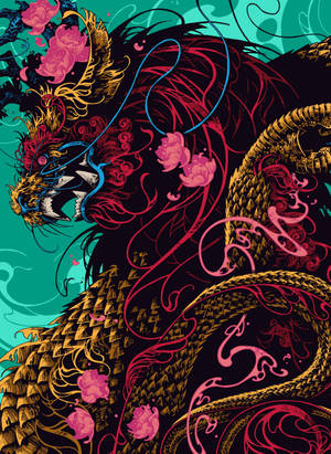 Japannese Draak Kuns met Pienk Lotus — Japanse draak Muurpapier