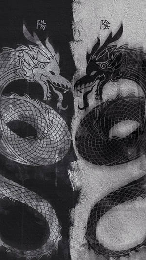 Japannese Draak Kuns Yin Yang Kleure — Japanse draak Muurpapier