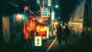 Japannese Estetiese Straat met Wasige Gloed — Japan GIF Muurpapier