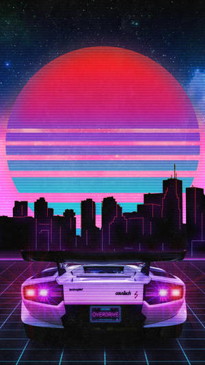 JDM Kar Estetiek Met Vaporwave Sonsondergang — Sononderlaan Muurpapier