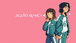 Ji Yeong en 067 Squid Game-agtergrond — 067 inkvis-speletjie Muurpapier