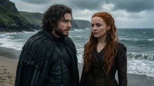 Jon Snow en Daenerys deel 'n oomblik by Dragonstone in Seisoen 8.