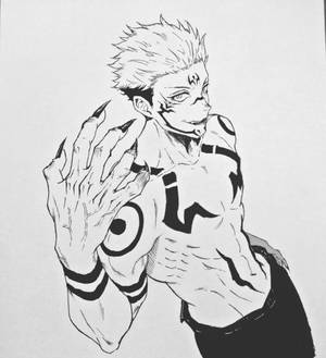 Jujutsu Kaisen Sukuna Anime Tekening agtergrond — Vivo X Fold3 Muurpapier