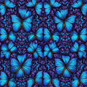 Simmetriese kaleidoskoop patroon van blou skoenlappers, lewendig en ingewikkeld. — Galaxy Watch Muurpapier