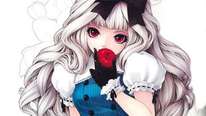 Kawaii Anime Alice in Wonderland wat 'n Appel vashou