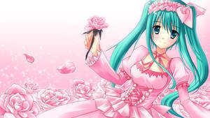 Kawaii Anime Hatsune Miku met Pienk Rok en Rose