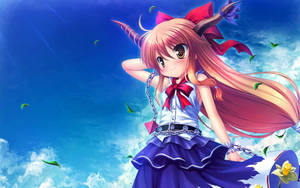 Kawaii Anime Meisie Met Horings En Vallende Blare