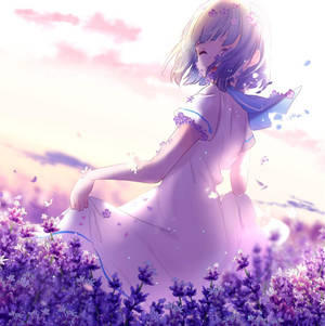 Kawaii Anime Meisie Op Blomveld