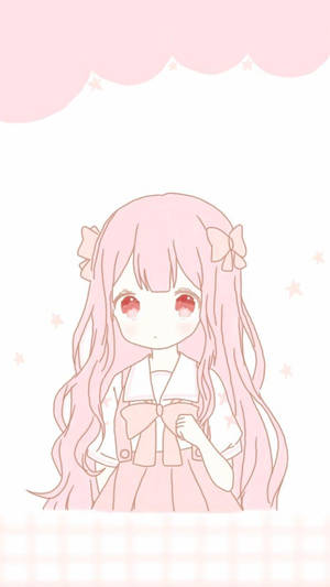 Kawaii Anime Meisie In Pienk Lintjies