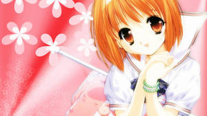 Kawaii Anime Skoolmeisie Met Pienk Blomme