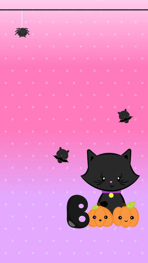 Kawaii Halloween Swart Kat — Kawaii halloween Muurpapier