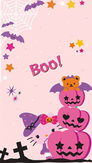 Kawaii Halloween Pienk Pampoene — Kawaii halloween Muurpapier