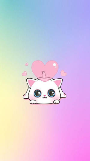 Kawaii HD Lieflike Wit Kat — Kawaii kat GIF Muurpapier