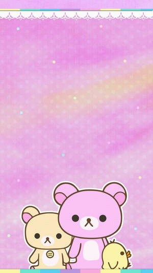 Kawaii Pienk Rilakkuma Karakters Op Kleurvolle Pienk Agtergrond — Kawaii pienk Muurpapier