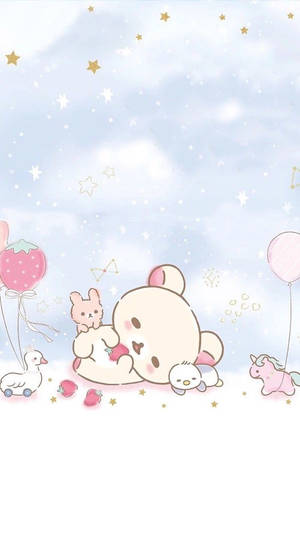 Kawaii Rilakkuma met Pienk Karakters — Kawaii pienk Muurpapier