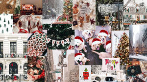 Kersfees Collage Met Troeteldiere muurpapier