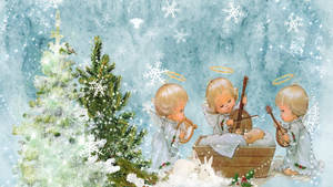 Kersfees engele met Baba Jesus muurpapier — Disney kersfees Muurpapier