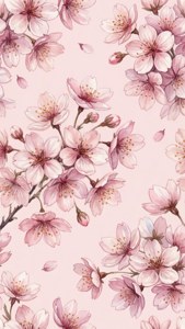 Sagte estetiese muurpapier met waterverf kersiebloeisels op 'n pienk agtergrond. — Sagte estetiese GIF Muurpapier
