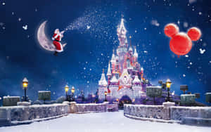 Kersman vlieg oor 'n kasteel met ballonne — Disney kersfees Muurpapier