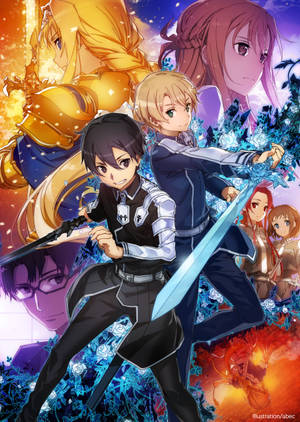 SAO Alicization rolverdeling in skakerings van geel, blou en pers muurpapier — OnePlus Pad 2 Pro Muurpapier