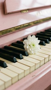 Klaviersleutels met wit blomme, sagte pastelkleure. — Musiek estetika Muurpapier