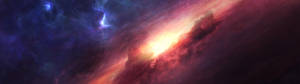 Pienk Ruimtenewel agtergrond. — 5120x1440 Muurpapier