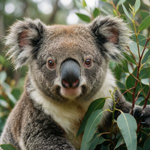 'n Nabyfoto van 'n koala in 'n bloekomboom naby Warrnambool. — Pixel Watch Muurpapier