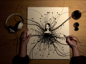 Koel Tekening Ranke Dame Muurpapier — Koel tekening Muurpapier