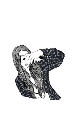Koel Tekening Selfie Meisie Muurpapier — Koel tekening Muurpapier