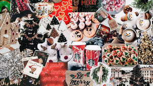 Koffiedag Kersfees Collage plakpapier — Kersfees collage Muurpapier