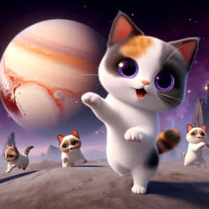 Kosmiese Dansende Katte.jpg — Dansende kat Muurpapier