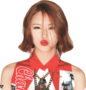 Kpop-ster wat pruil met rooi lippe