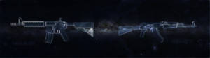 Twee gewere in die buitenruimte dubbelmonitor agtergrond — 3840x1080 Muurpapier
