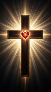 Kruis met gloeiende hart, godsdienstige liefdadigheidssimbool. — iPhone 5 Muurpapier