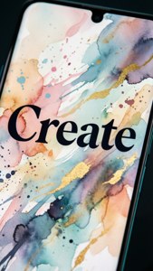 Pixel 8 met 'Skep' tipografie-muurpapier en waterverfspatsels