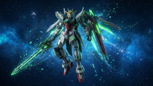 Gundam 00 Qan[T] in 'n blou newel, rustig en kragtig wetenskapfiksie.