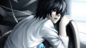Anime-seun L Lawliet van Death Note wat slaap agtergrond