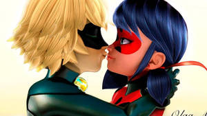 Ladybug en Cat Noir Soen geanimeerde agtergrond — Lieweheersbesie en swart kat soen Muurpapier