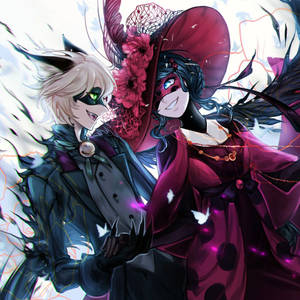 Ladybug en Cat Noir Soen gotiese rok agtergrond — Lieweheersbesie en swart kat soen Muurpapier