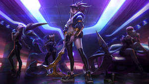 League of Legends-held Akali vertoon op 'n 4K-speelslimfoonskerm — 4K Gaming Muurpapier