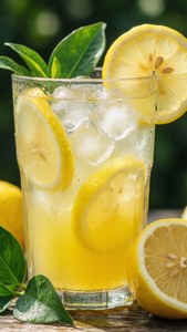 n Lang glas limonade met ys en skywe suurlemoen, verfrissende somerdrankie-estetika. — Somer estetika Muurpapier