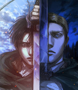 Helft van Erwin en Levi Ackerman se gesig kuns-aanhanger-agtergrond. — Galaxy Z Vou Muurpapier