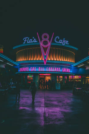 Lewendige atmosfeer by Flo se V8-kafee in Disney California Adventure Park — Huawei MatePad Air (2026) Muurpapier