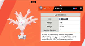 Lewendige illustrasie van die spook-tipe Pokémon, Cursola