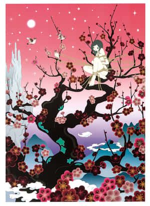 Lewendige Japannese Popkuns-agtergrond — Huawei Pura X Max Muurpapier
