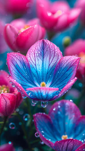 pienk,blou,blomblare,blom,druppels,lewendig,bloei,kontras,natuur,close-up